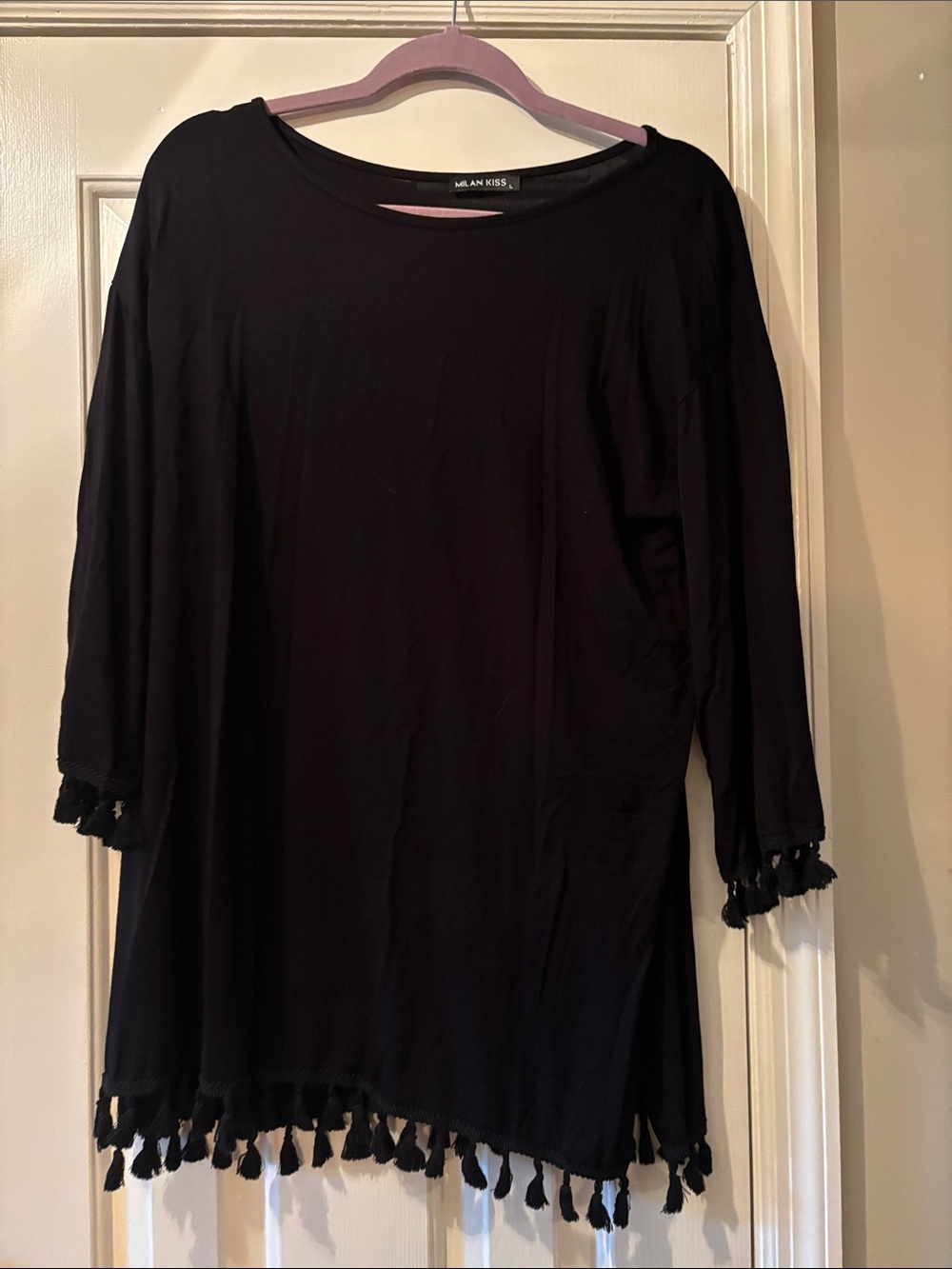 Black Tassel-Hem Women’s Top